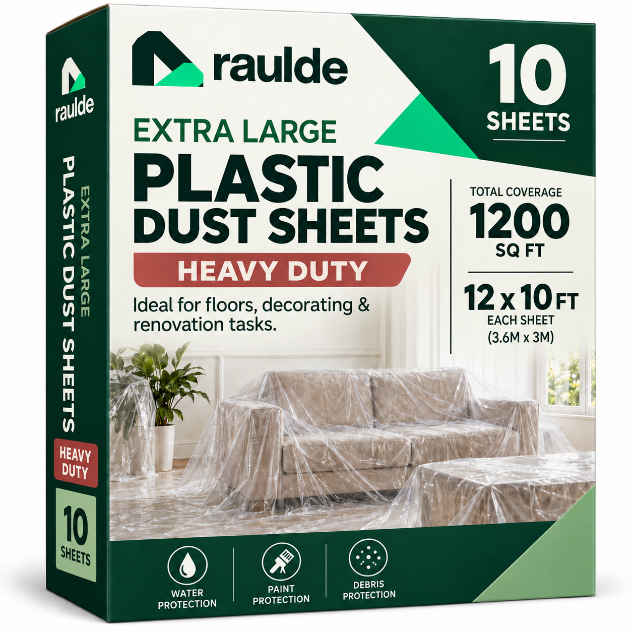 Heavy-duty plastic dust sheets, 10 pack